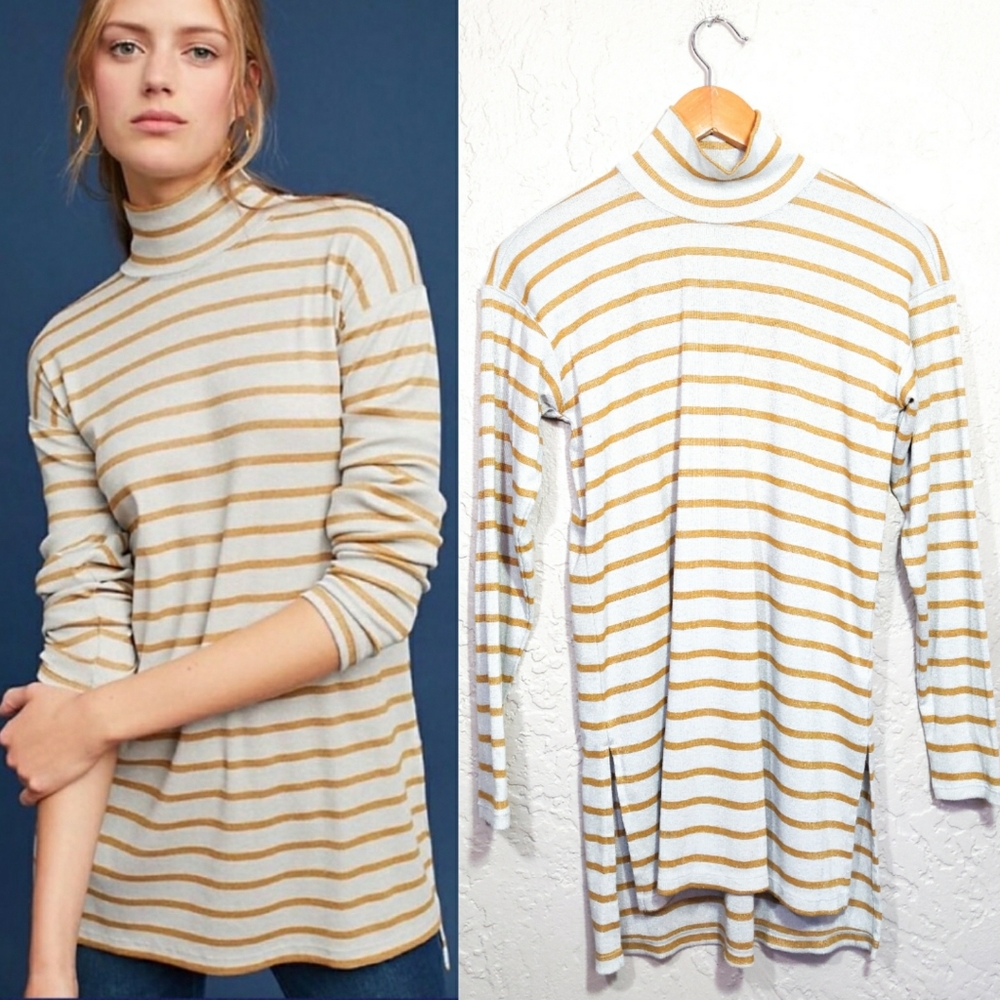 Vanessa Virginia {Anthropologie} Striped Turtleneck Tunic Top XSmall